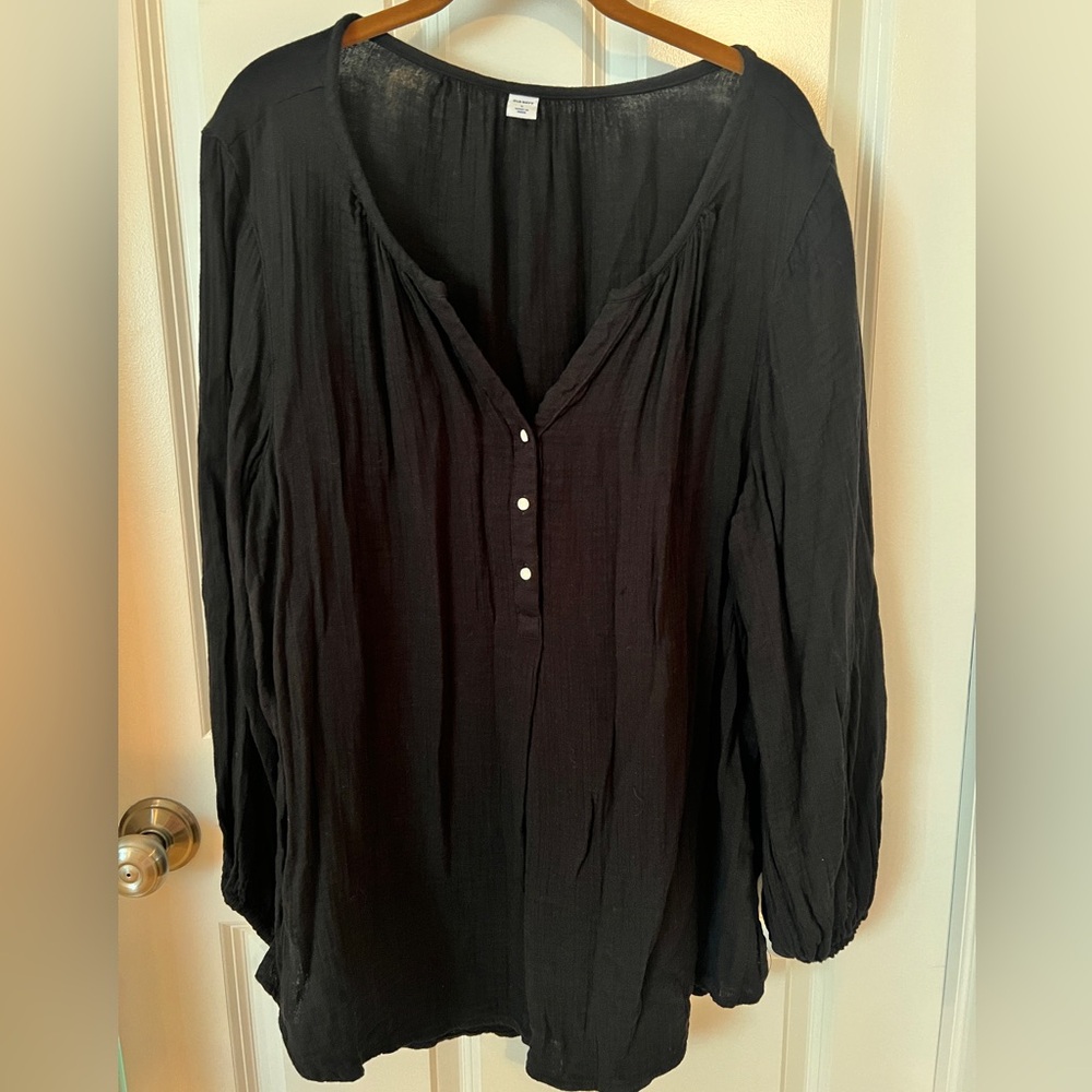 Old Navy Black 3/4 Sleeve Blouse with Mandarin Collar